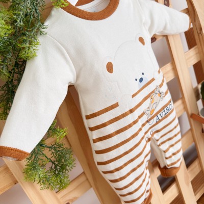 Macacão Trape Zape- Avião e Ursinho - Off White e Ferrugem